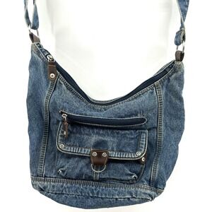 VTG Denim Acid Wash Hobo Bag Purse Retro 80s Shoulder Bag Distressed JJ10